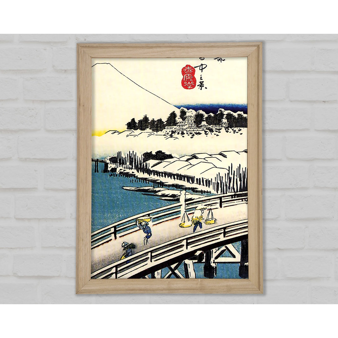 Hiroshige Eine Brücke im Schnee - Druck