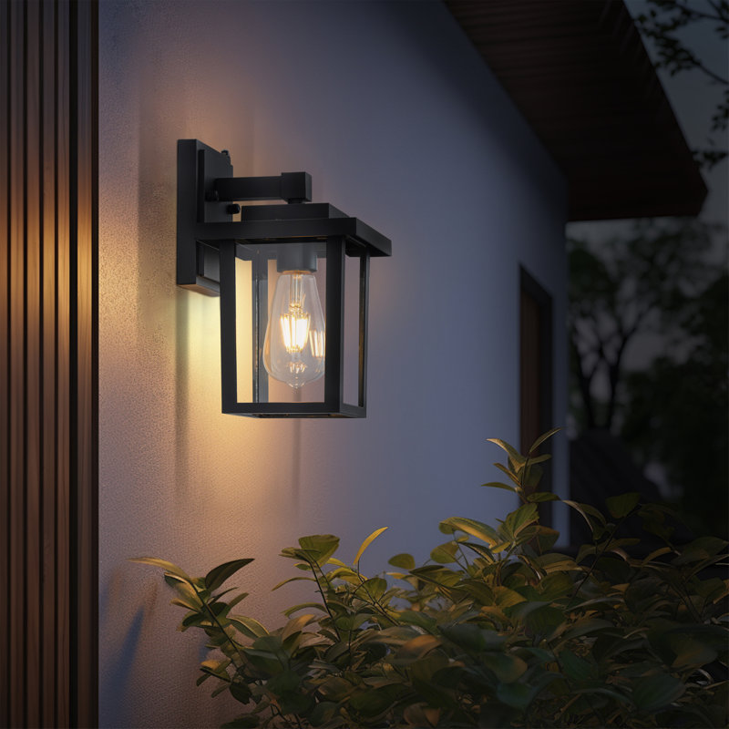  2 Pack Matte Black Dusk To Dawn Outdoor Wall Lights With Clear Glass Shade