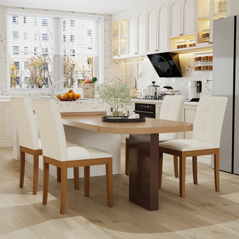 Fabric Upholstered Parsons Dining Chairs With Solid Wood Legs, Set Of 2, Beige, Beige