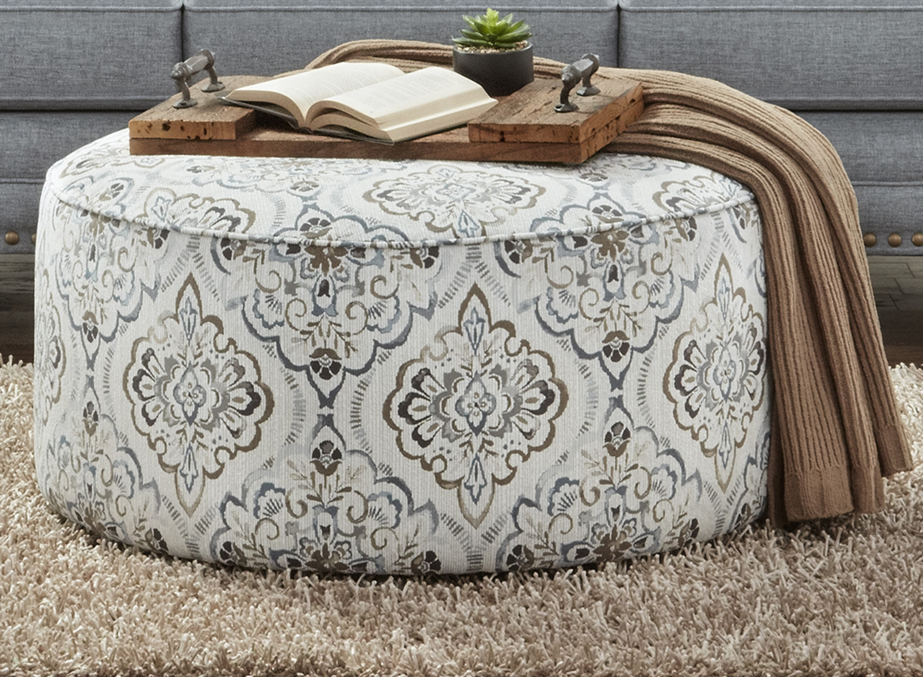 Langley Street Weigand 39" Wide Round Abstract Cocktail Ottoman ...