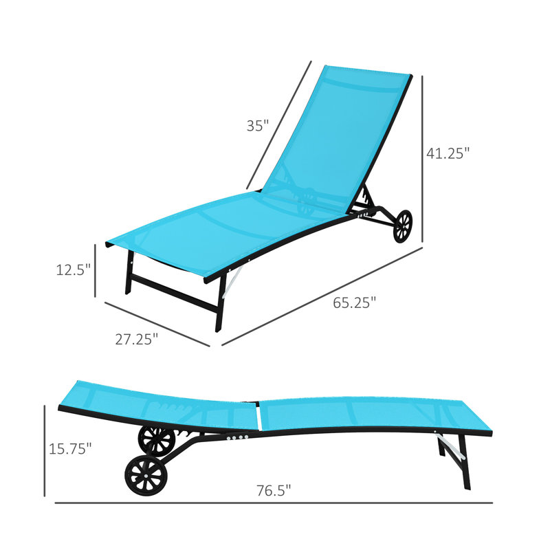 Chaise Lounge Outdoor, 2 Piece Lounge Chair With Wheels, Tanning Chair With 5 Adjustable Positions For Patio, Beach, Yard, Pool