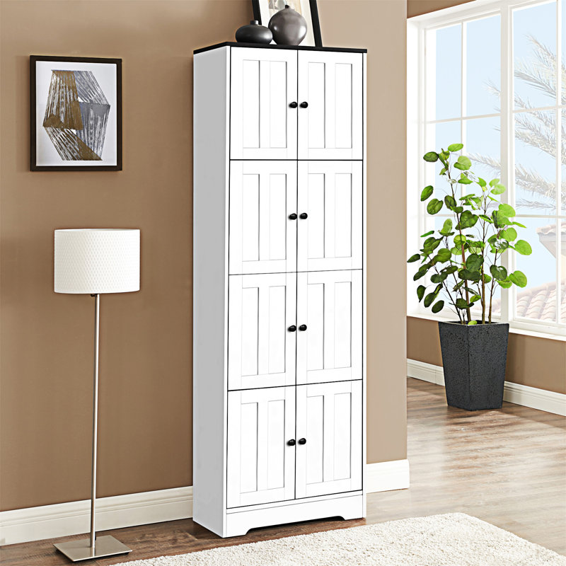 Grande armoire de rangement avec 8 portes et 4 tablettes, Noir / blanc