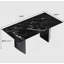 Table de salle à manger luxueuse en marbre texturé noir avec pieds en acier inoxydable - durable et élégante-528435434