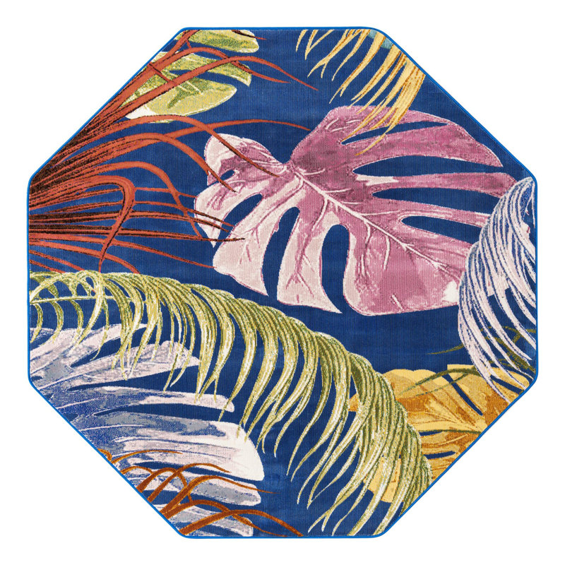 Tapis bleu marine / rose / jaune Lavern, Octogone 6 pi x 6 pi