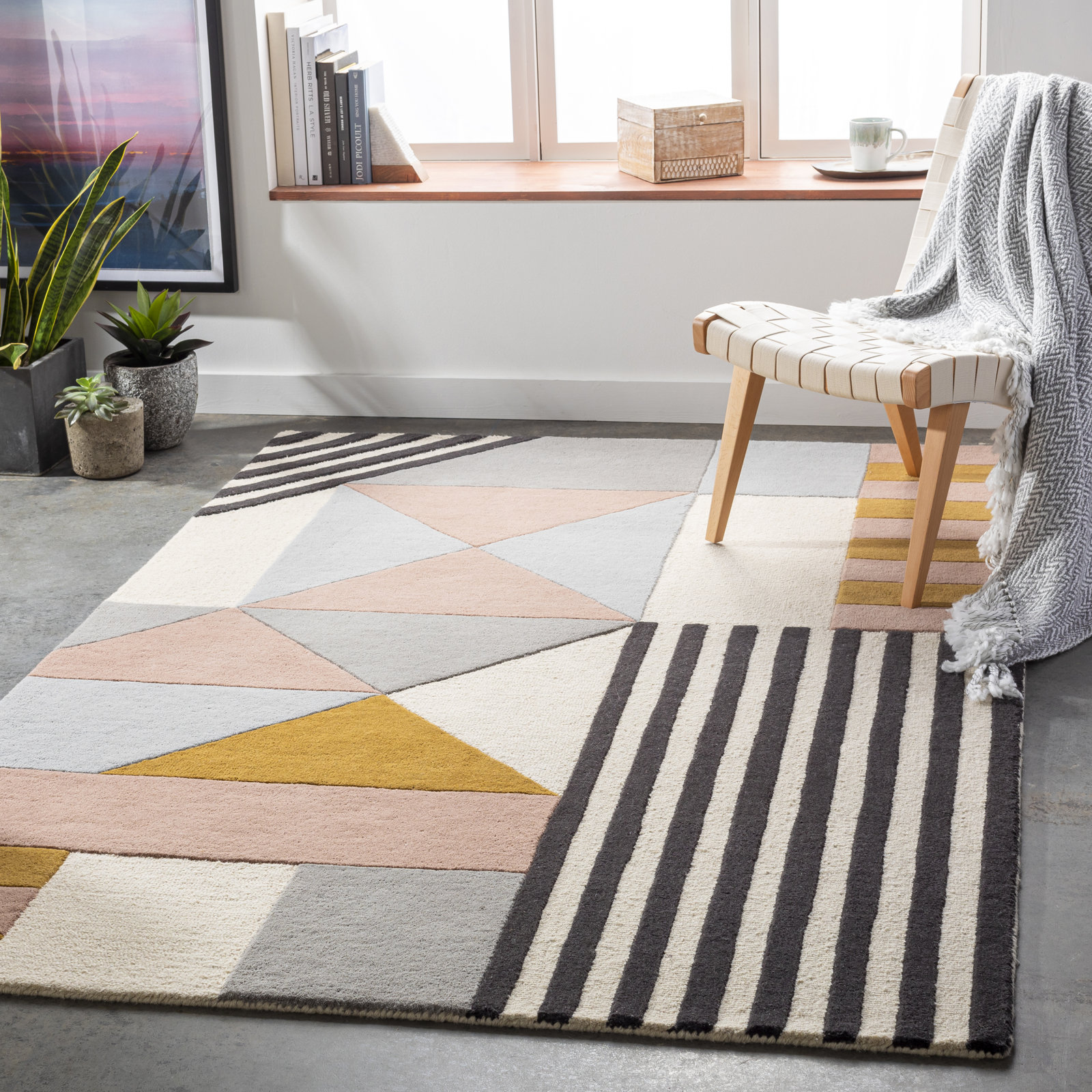 Laureate Cream Light Gray Hand-Tufted Wool Rug, Rectangle 8' x 10'