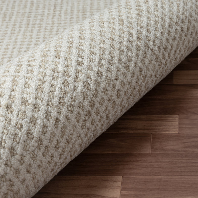 Abstract Contemporary Grid Handmade Wool Blend Area Rug, Round 8', Beige/Ivory