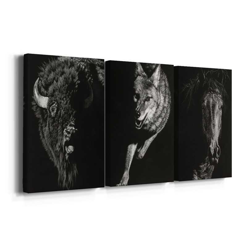 Wild Scratchboard IV - Toile tendue avec châssis sur mesure - 3 pièces, 18" H x 36" W