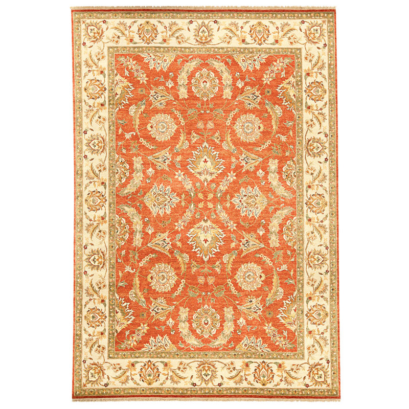 Hand Knotted Wool Area Rug in Rust And Ivory