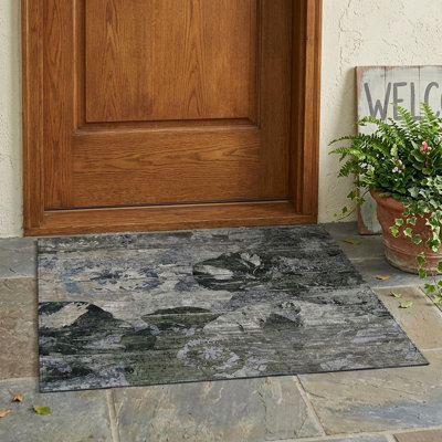 Tapis extérieur lavable antidérapant gris foncé et vert foncé 3 pi x 5 pi