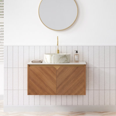 Meuble-lavabo mural simple 30 po x P 18 po x H 34 po Grain de bois chêne brun