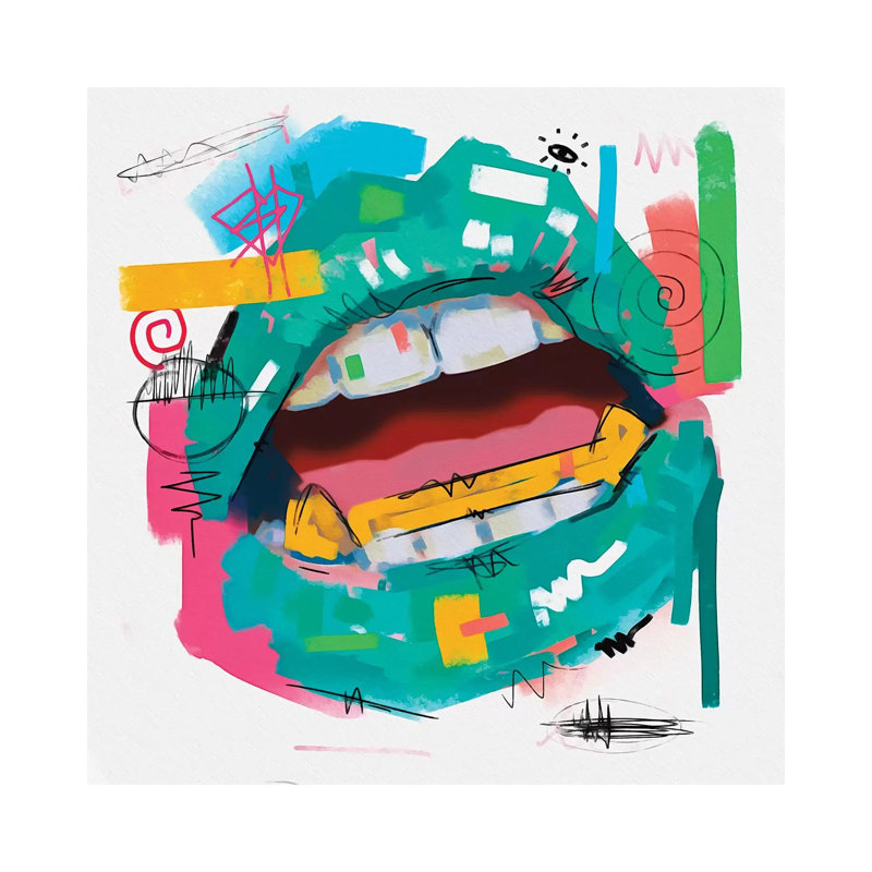 Lips Open Teal by Nuwarhol - Print on Canvas, Wrapped Canvas, 66.04cm H x 66.04cm W x 1.91cm D
