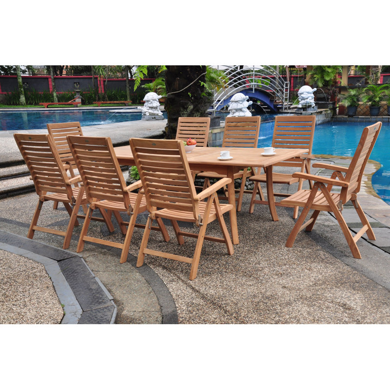 Ensemble repas 11 pièces teck luxueux Ledya, H 30,5 po x L 94 po x l 40 po, 8