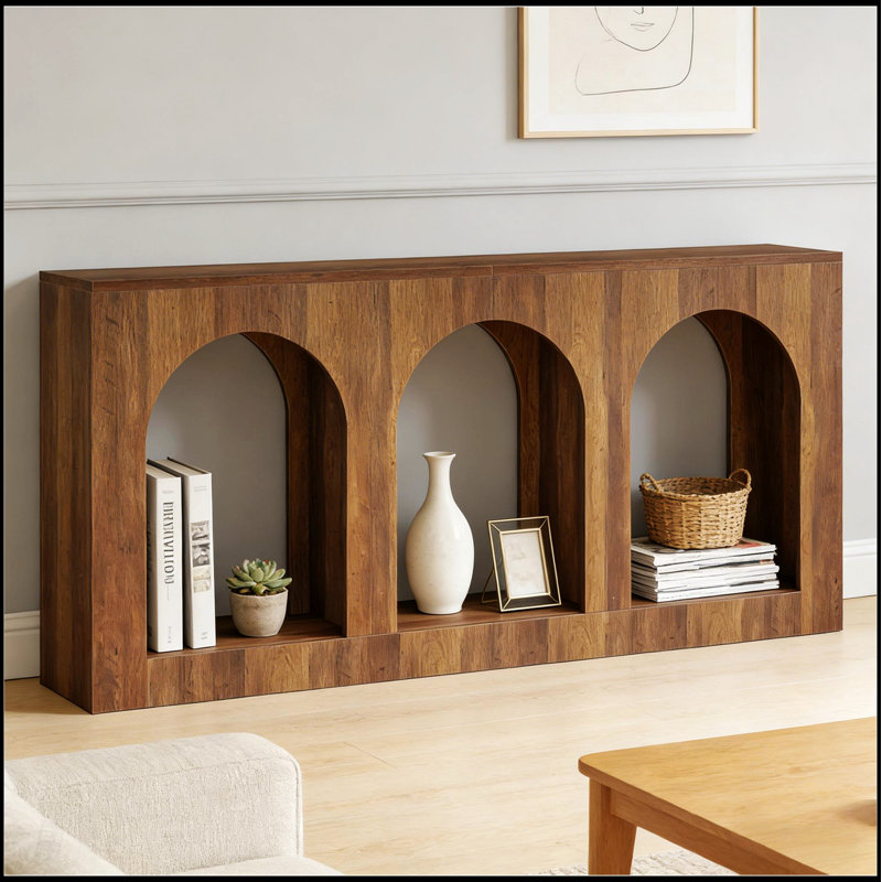 Élégante console arquée avec trois découpes, parfaite pour les intérieurs modernes et classiques