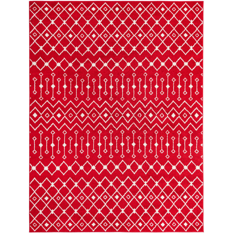 Tapis géométrique en chenille / polyester tissé à la machine Briehn - rouge / blanc, Rectangle 9 pi x 12 pi