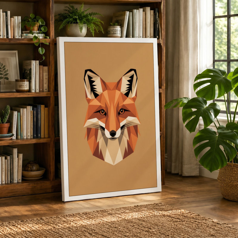 Fox Head Geometric 1 Piece Wrapped Canvas Wall Art, 24x16 - 61.0 x 40.6 cm, Sage Border