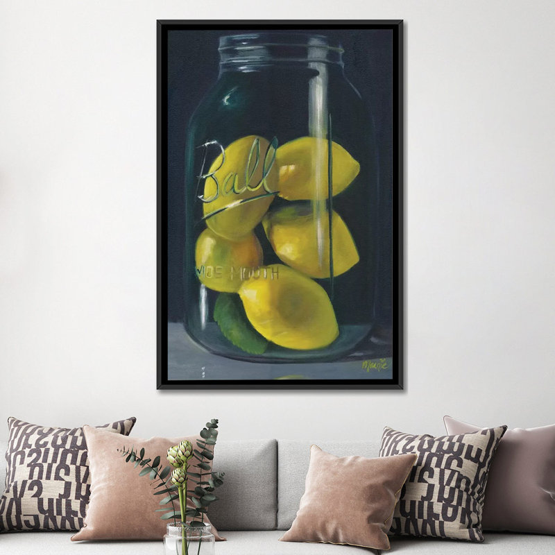 « citrons », impression sur toile, H 26 po x l 18 po x P 1,5 po, Toile avec cadre noir, Pas de tapis