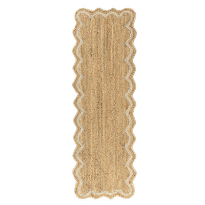 Ayanne Hand-Braided Scalloped Jute Indoor Area Rug with Non-skid Backing