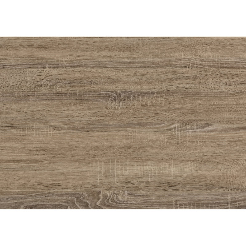 Table basse rectangulaire en stratifié taupe avec structure en métal noir, idéale pour un intérieur moderne et contemporain. Plateau foncé et structure en forme de X pour une pièce.