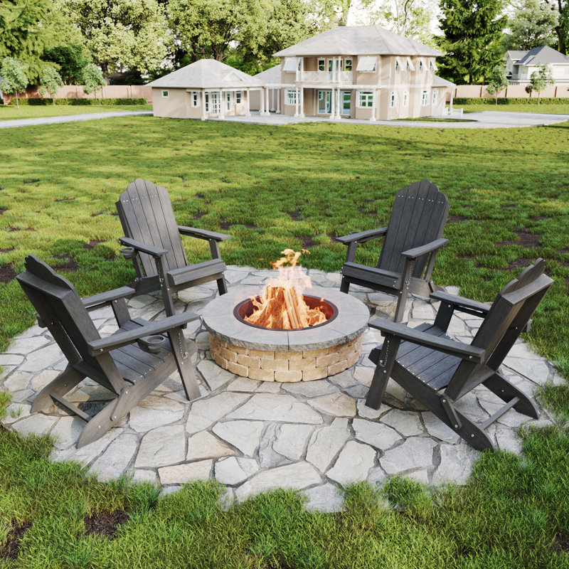 Ergonomic Folding Adirondack Chair with Cup Holder, All-Weather Patio Adirondack Chair for Outdoor, Easy Assembly, Gray