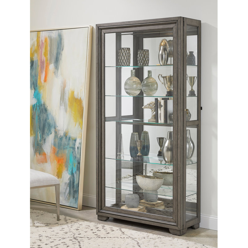 Gray Birch Wood 5-Shelf Lighted Curio Cabinet