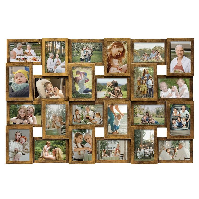 Retro Wall Hanging Picture Frame, Collage Gallery Display, 24  Photos- Gold, Brown