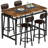 Rustic Farmhouse Style 5-Piece Dining Room Table Set With 4 Faux Leather Upholstered Bar Stools, Space-Saving Design 4-Person Dining Table Set With MDF Table Top And Sturdy Metal Frame, Adjustable Foot Pads, For Dining Room, Kitchen, Bar