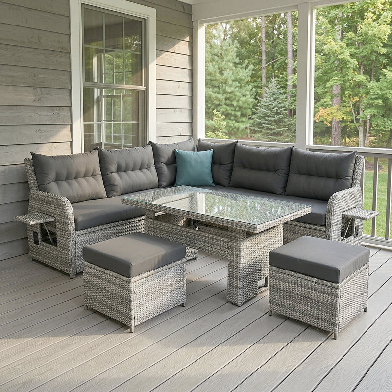 Ensemble de patio en rotin résistant aux intempéries - chaises inclinables, tables d'appoint extensibles et repose-pieds pour les espaces de vie extérieurs