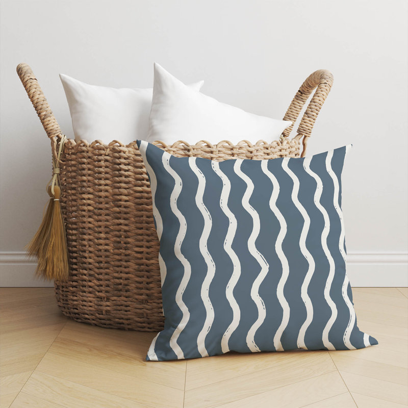 Wiggle Row Ivory Charcoal Throw Pillow, Blue, 18"H x 18"W