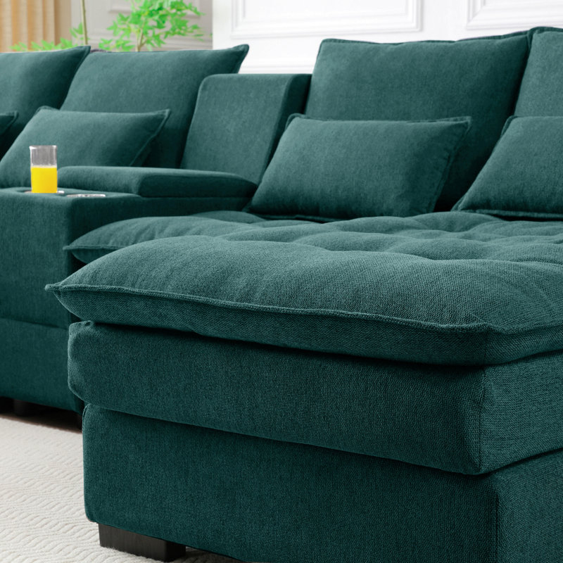 130"  U-Shaped Sofa With Console,Cupholders,6-Seat Upholstered Primary Living Space Furniture,Sleeper Couch Set With Chaise