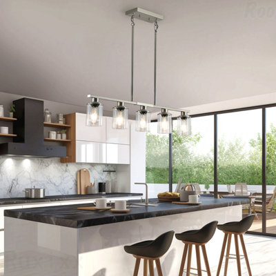 Chandelier - 5-Light Configuration, Contemporary Kitchen Island Pendant Light, Clear Glass Shades