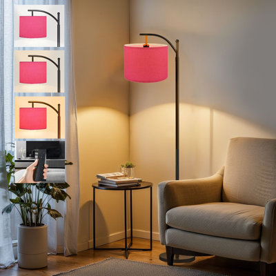  Arc Floor Lamp sweet pink felt abstract fibers Tall Modern Standing Lamp LED Adjustable Linen Lampshade 3 Color Temperatures