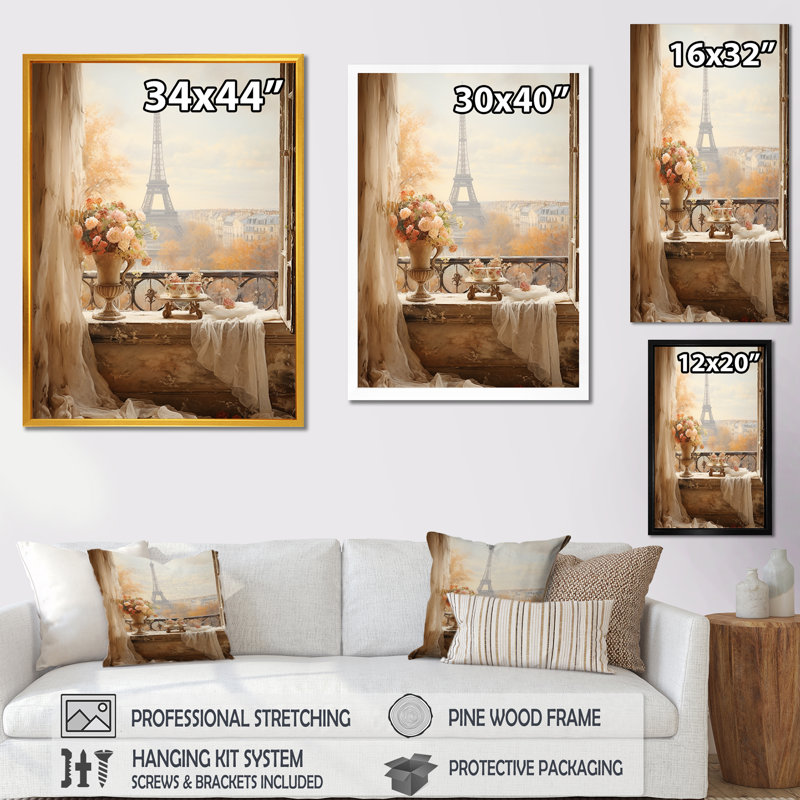 «Paris Spring Spring Elegance I - City Paris, art mural», H 44 po x l 34 po x P 1,5 po, Cadre simple blanc