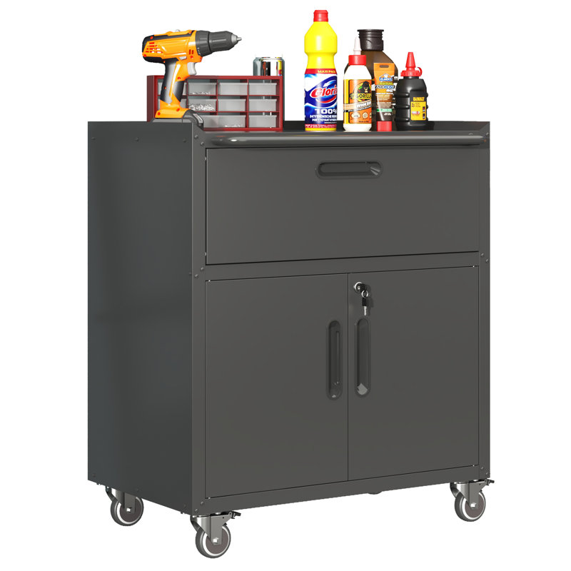 29.5'' W Metal Garage Tool Storage Cabinet on Wheels with 1 Drawer,Black