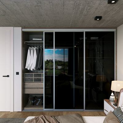 3 Panel Smoked Glass Sliding Closet