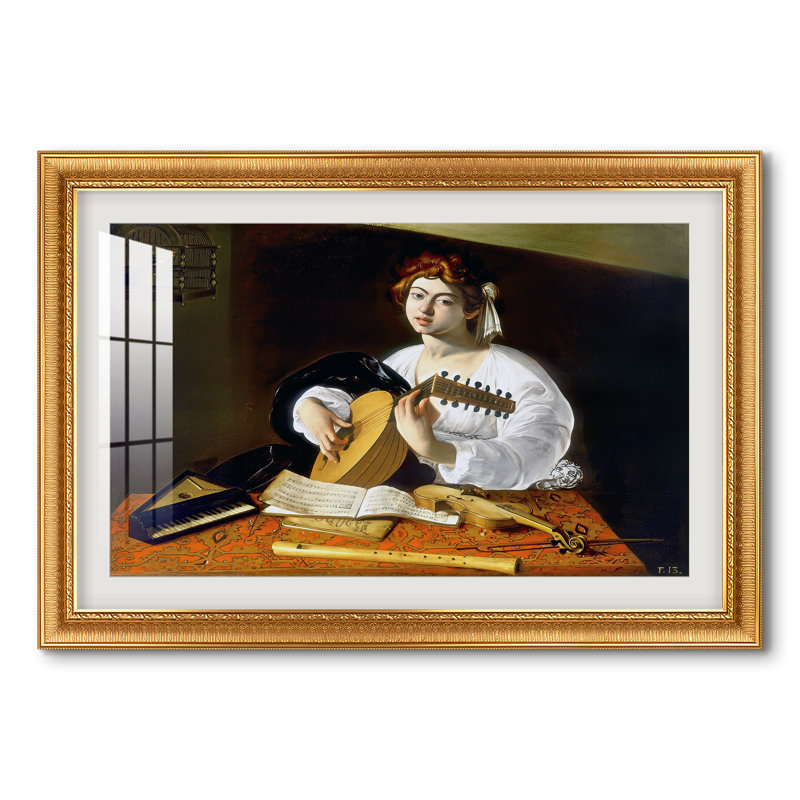 Le Joueur de luth (version Wildenstein), vers 1596 - Caravage - Estampe encadrée sur mesure, 28 po x 40 po, Or vénitien orné