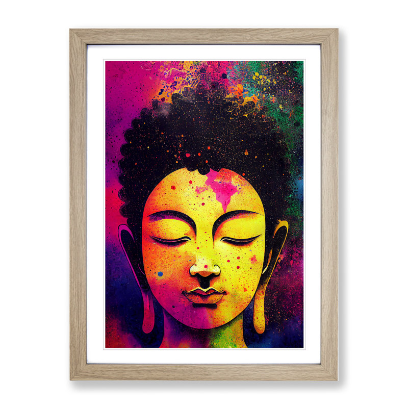 Buddha Splashed No.1 - Single Picture Frame Print, 34cm H x 25cm W x 2cm D, Oak