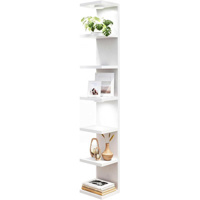 Étagère murale à 7 niveaux avec éclairage DEL, blanche, idéale pour la décoration de chambre.