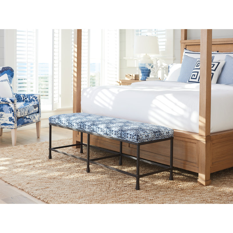 Newport Blue and White Cotton Upholstered Bed Bench