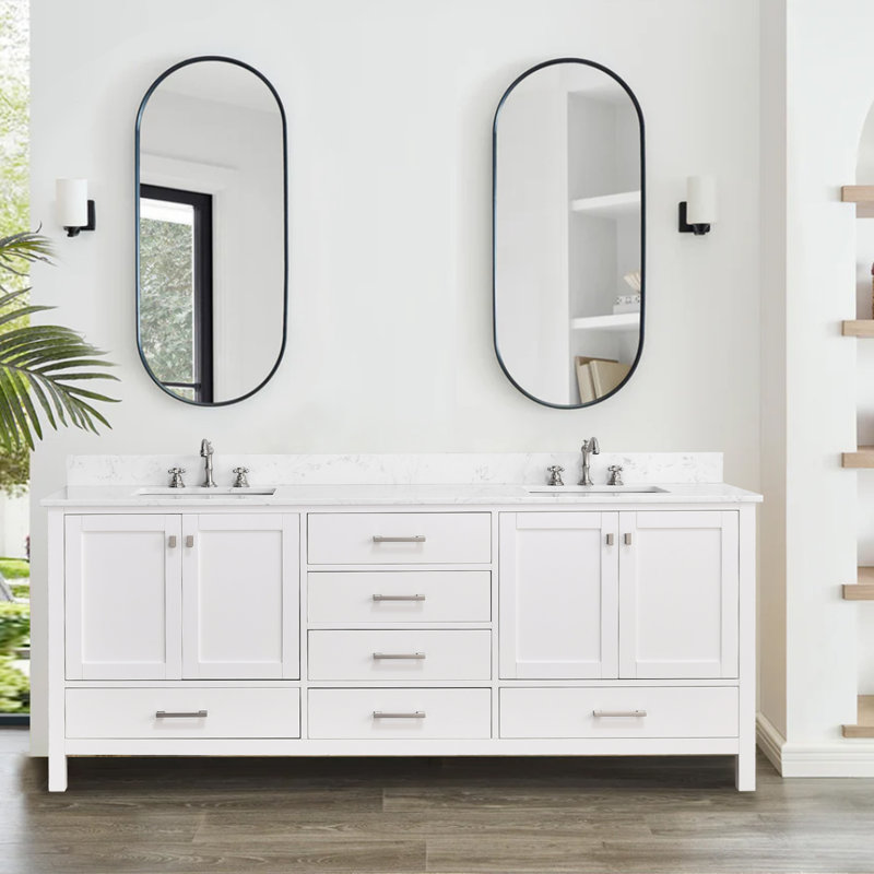 84-inch Bathroom Vanity With Engineered Stone Top, White