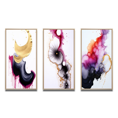 " Exquisite Fluidity Magenta Ink Clouds VIII " 3 - Pieces