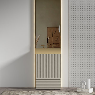 Meuble-lavabo rayé gris cachemire de 20 po avec lavabo intégré en acier inoxydable 304 brossé, armoire de salle de bain autoportante pour salle de bain moderne, KD