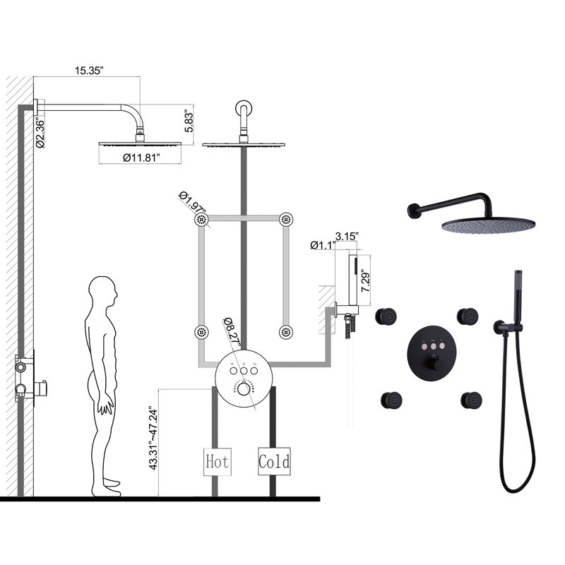 All-In-One Kit with Rough in-Valve, Matte Black