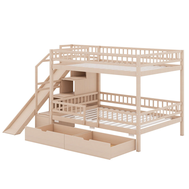 Cadre de lit superposé élégant pour enfants avec marches de rangement, glissade de jeu et rangement pratique pour les tiroirs