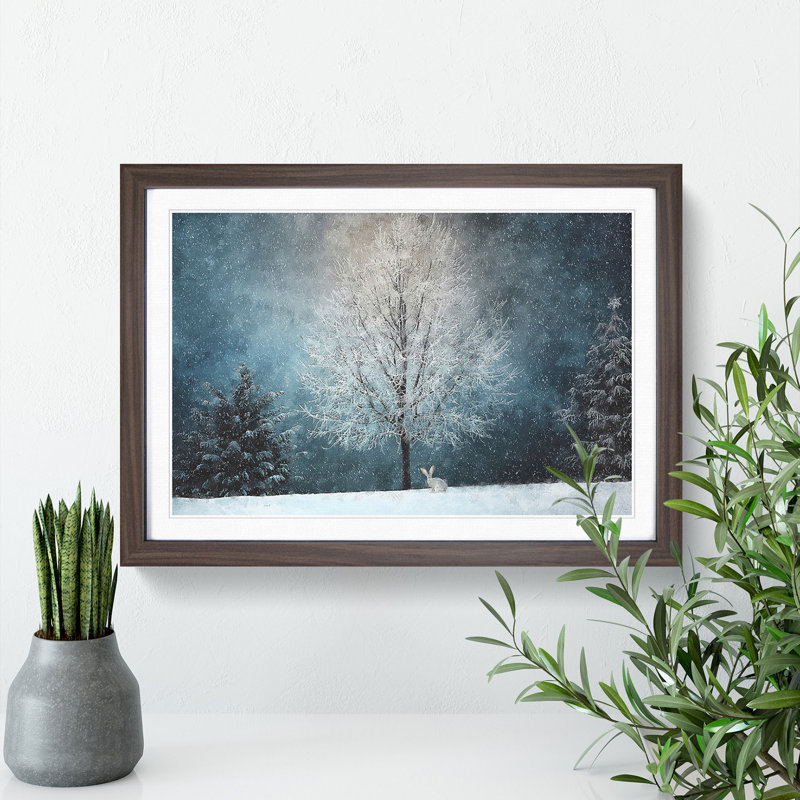 Hare in a Winter Forest - Picture Frame Painting Print, Walnut Framed, 62cm H x 87cm W x 2cm D