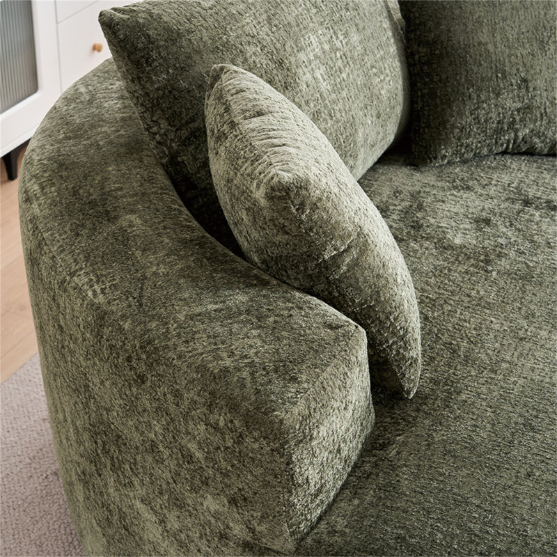 Fauteuil d'appoint rond, fauteuil demi-tonneau pivotant sur chenille à 360 °, canapé-lit moelleux moderne, Vert
