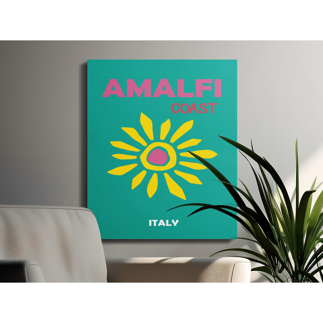 Amalfi Coast Canvas Art, Italy Wall Decor, Gallery Wrapped Canvas Print, Pink and Yellow Sun, Ready to Hang Art, Home Decor, Travel Art