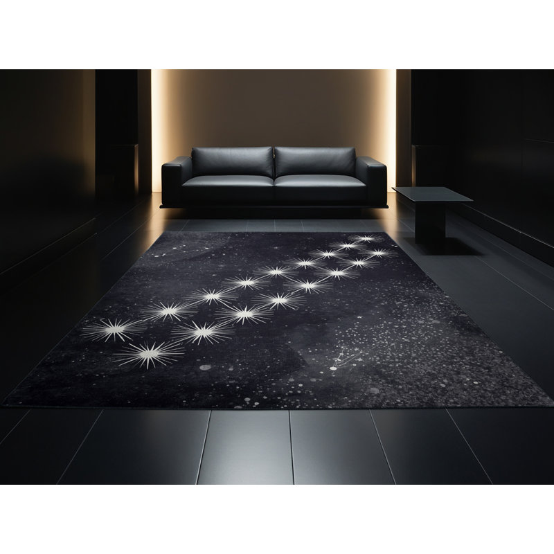 Tapis doux et moelleux à motif d'étoiles luxueuses et luxueuses - Reliure noire, 4 x 6