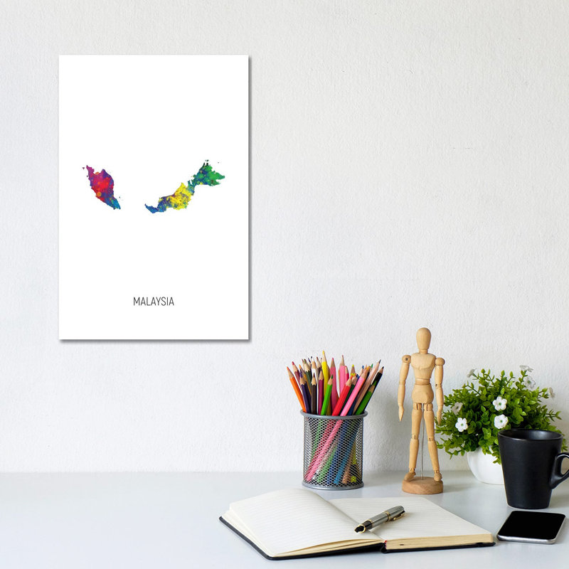 Malaysia Map by Michael Tompsett - Wrapped Canvas Gallery-Wrapped Canvas Giclée, 20.32 cm H x 30.48 cm W