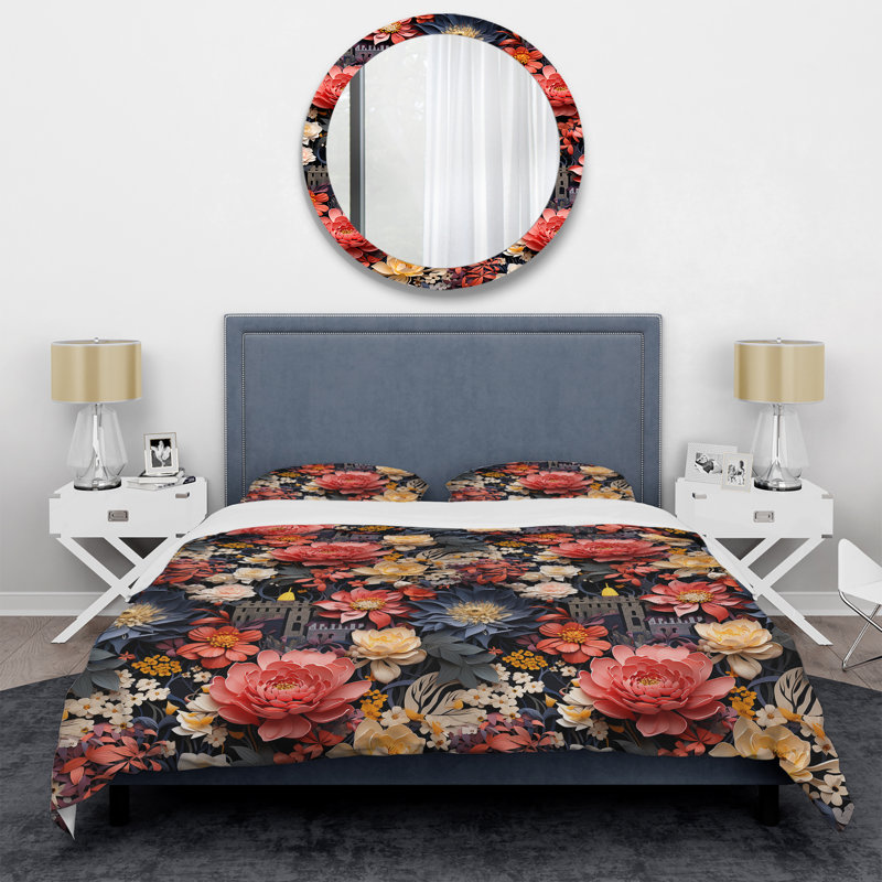 Ensemble de housse de couette rose et beige à motif floral Castle Dreams, Housse de couette pour très grand lit et 2 très