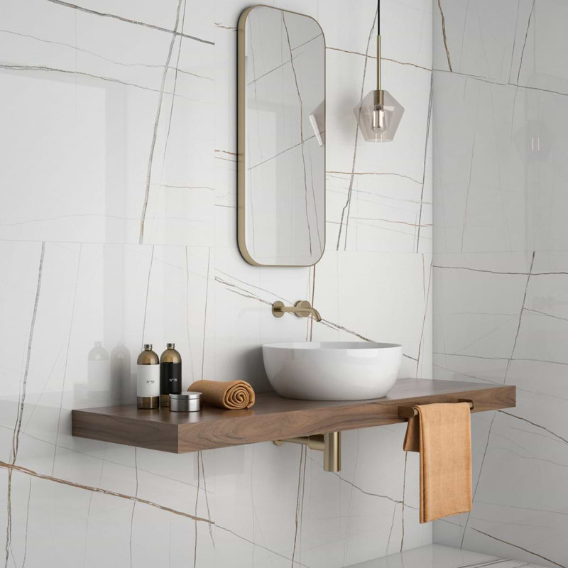 Minera 48X48 Marble Look Polished Porcelain Tile, Blanco White